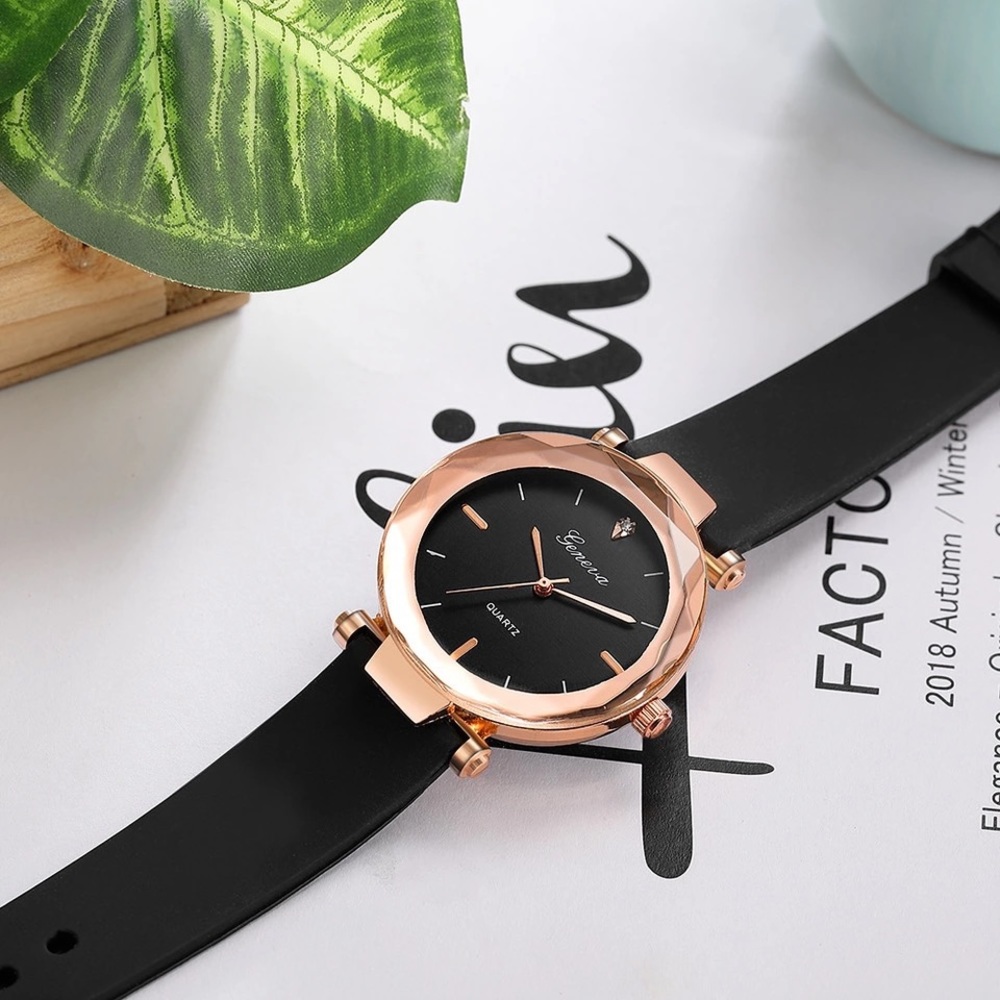 NEW Black and Rose Gold Geneva Quartz Watch - Picture 2 of 8